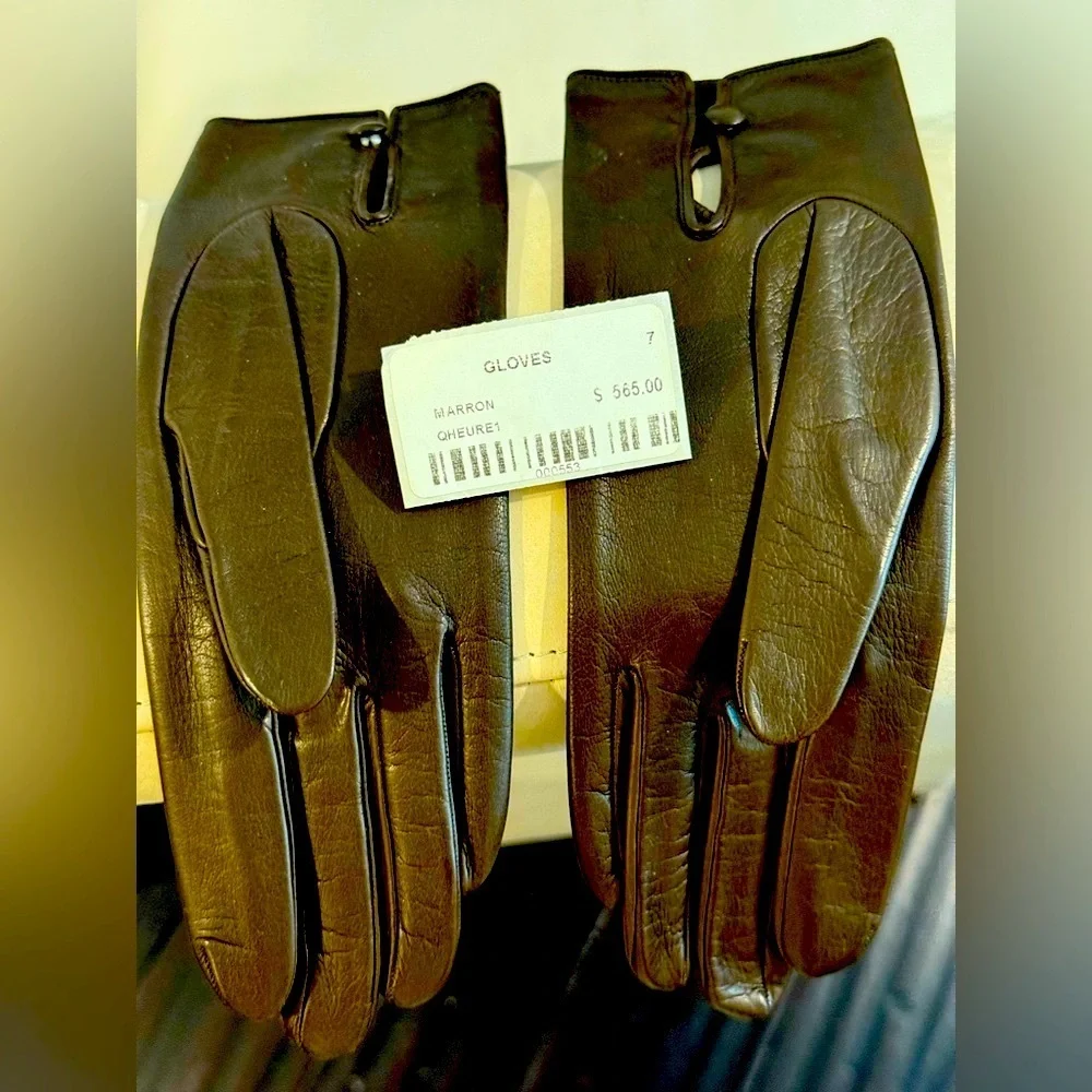 NWT /RARE / Vintage Perrin chocolate brown calfskin leather gloves